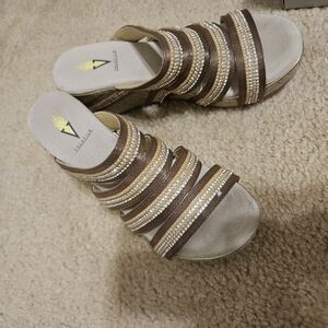 Volatile Stylish Brown Sandals with Rhinestone Accents